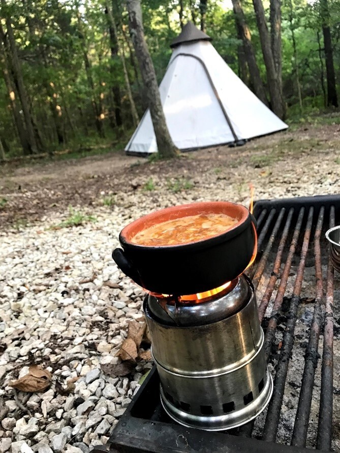 Cooking soup outdoors