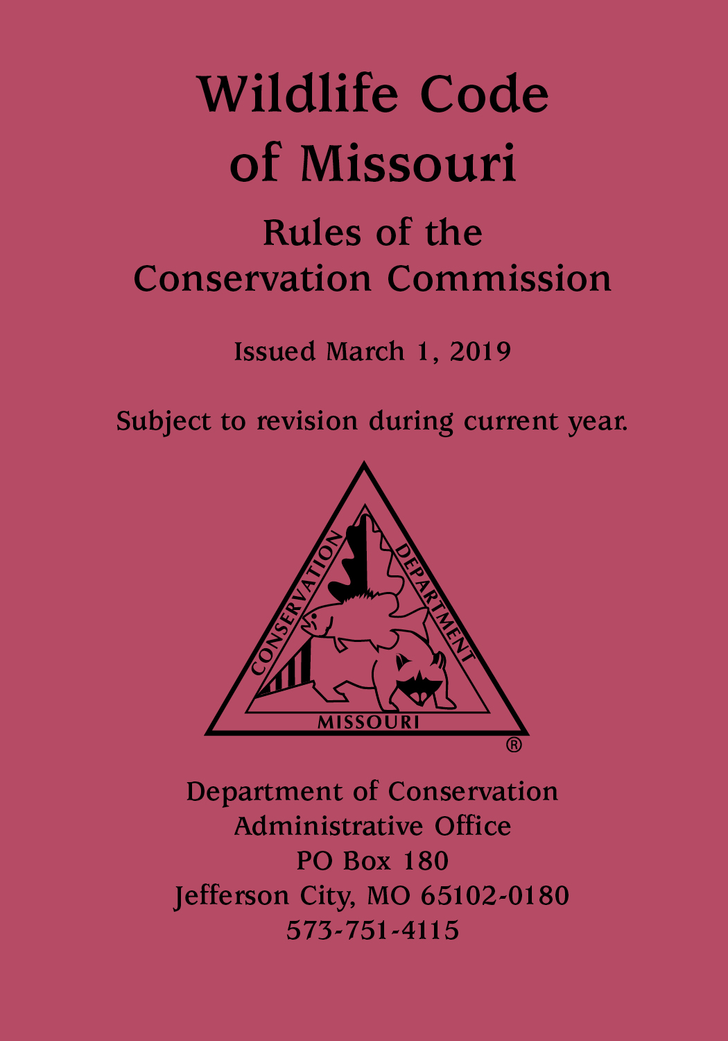 2019 Wildlife Code Booklet Cover