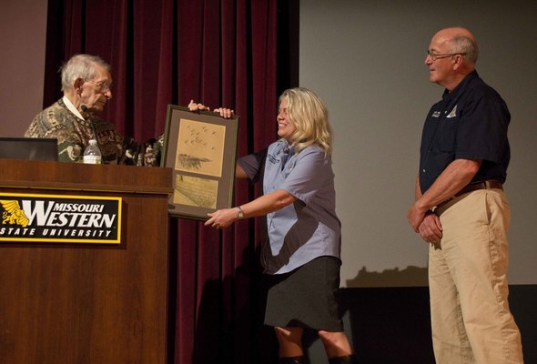 Dr. Philip Acuff of St. Joseph presented a valuable and historic J.N. Ding Darling art print Sept. 26 to MDC Director Sara Parker Pauley and Missouri Conservation Commissioner Dave Murphy