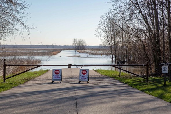 Road closed from flooding at Columbia Bottom Conservation Area