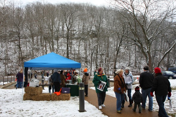 Visitors gather for Rockwoods Reservation's Winter in the Woods Festival.