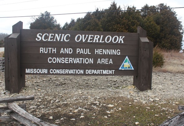 The Scenic Overlook sign at Ruth and Paul Henning Conservation Area.