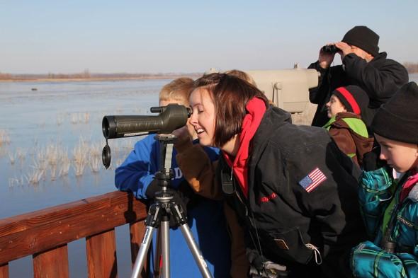 People watch for bald eagles