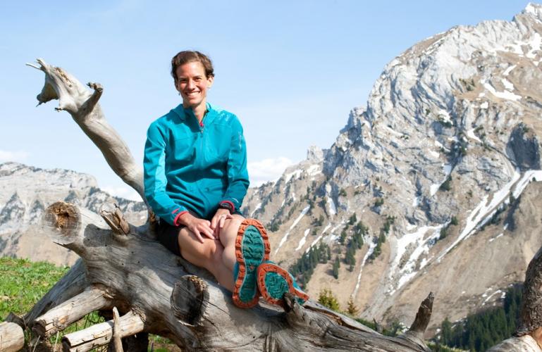 Long-distance hiker Jennifer Pharr Davis poses along the Appalachian Trail.