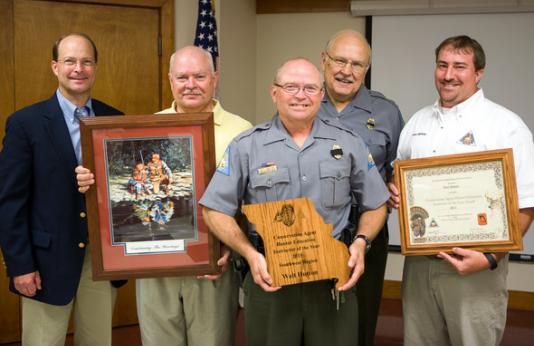 Laclede County Agent Walt Hutton receives the MDC 2015 Hunter Education Conservation Agent Instructor of the Year. 