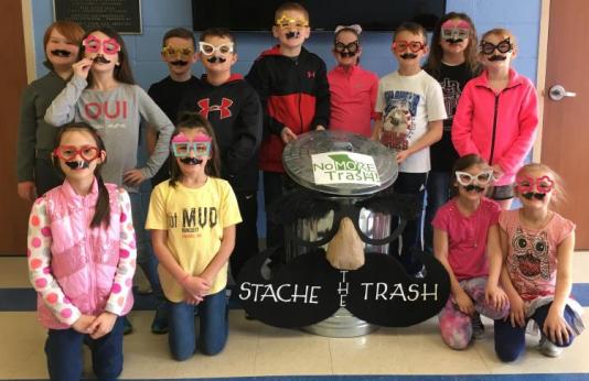 Teacher Jessica Brown and her third graders at Logan-Rogersville Elementary won the 2018 trashcan-decorating contest with their entry, “Stache the Trash!”