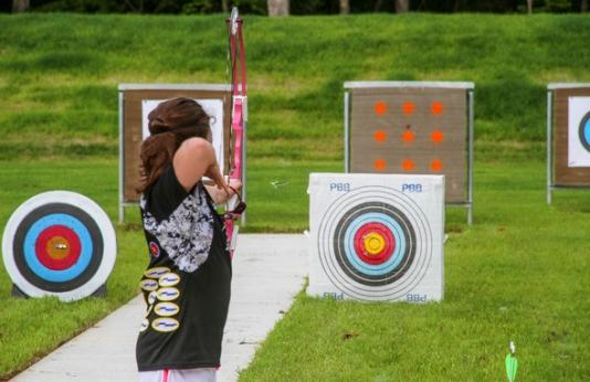 Archer practicing at Busch Archery range