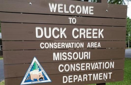 The entrance sign to Duck Creek Conservation Area near Puxico.